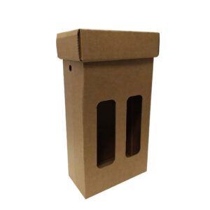 Personalización de cajas de cartón corrugado sin impresión de fondo y tapa con ventanas para dos botellas de vino