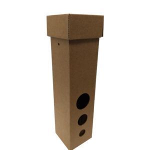 Personalización de cajas de cartón corrugado sin impresión de fondo y tapa con ventanas circulares para una botella de vino en México