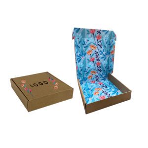 CAJA E-COMMERCE CHICA CON IMPRESIÓN EN AMBAS CARAS MEDIDAS 19X21.6X4.5 ALTO CM. EMPRESA MEXICANA UBICADA EN GUADALAJARA, JALISCO.
