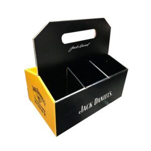 Caja exhibidora de cartón tipo charola sixpack con agarradera para cervezas premium