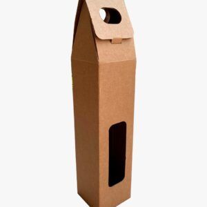 Caja de cartón personalizada sin impresión con ventana y agarradera para una botella de vino