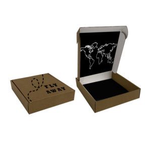 Comercialización, fabricación y distribución de empaques o cajas de cartón personalizadas para envíos ecommerce tipo pizzera para unboxing en papel kraft y blanco con impresión en negro en ambas caras de la caja en alto y bajo volumen en Guadalajara Zona Industrial