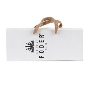 Estuche de lujo con asa de fibra impresa y forrada para botellas de mezcal