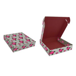 Comercialización, fabricación y distribución de empaques o cajas de cartón personalizadas para envíos tipo pizzera para unboxing blanco kraft con impresión a color en ambas caras de la caja en alto y bajo volumen en Guadalajara México