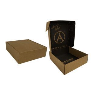 Comercialización, fabricación y distribución de empaques o cajas de cartón personalizadas para envíos tipo pizzera para unboxing kraft kraft con impresión en negro en la cara interna de la caja en alto y bajo volumen en Guadalajara México
