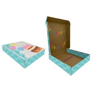 Comercialización y fabricación de cajas de cartón grande personalizadas tipo pizzera blanco kraft con impresión a color en ambas caras de la caja en bajo y alto volumen en México