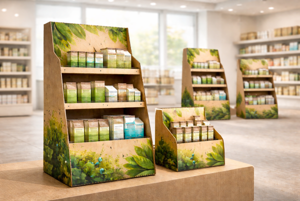 exhibidores de cartón con tinta base agua